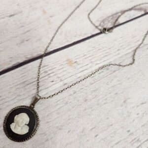 Wedgwood Black and White Cameo Necklace with Silver Chain